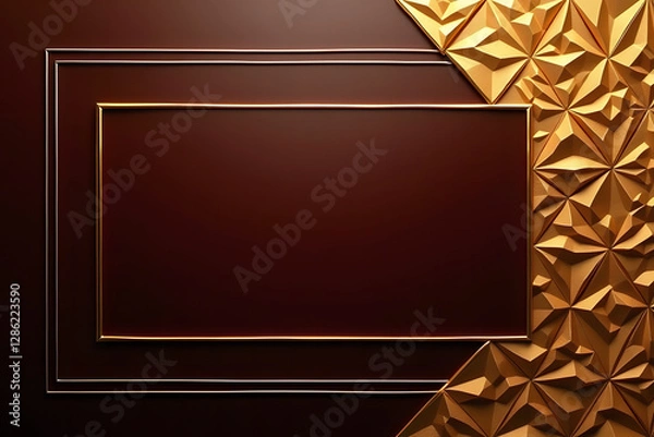 Fototapeta A sleek, modern digital graphic design with a rich, opulent color palette, featuring a mahogany rectangular frame, amber and gold geometric patterns, and a velvet-like background.