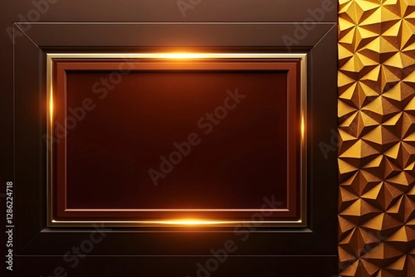 Fototapeta A sleek, modern digital graphic design with a rich, opulent color palette, featuring a mahogany rectangular frame, amber and gold geometric patterns, and a velvet-like background.