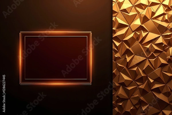 Fototapeta A sleek, modern digital graphic design with a rich, opulent color palette, featuring a mahogany rectangular frame, amber and gold geometric patterns, and a velvet-like background.