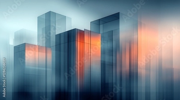 Fototapeta Abstract Cityscape Warm Light Dramatic Architecture. AI Generated