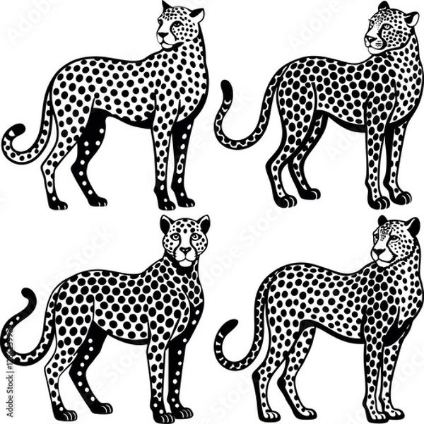 Fototapeta Minimalist Cheetah Silhouette Vector Icon Set Clean & Bold Design.