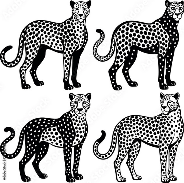 Fototapeta Minimalist Cheetah Silhouette Vector Icon Set Clean & Bold Design.