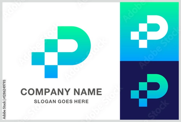 Obraz Monogram Letter P Square Pixels  Business Company Stock Vector Logo Design Template