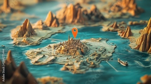 Fototapeta Mysterious and enchanting fantasy island archipelago with towering rugged cliffs rocky islets and turquoise blue ocean waters  Cinematic and dramatic landscape filled with surreal