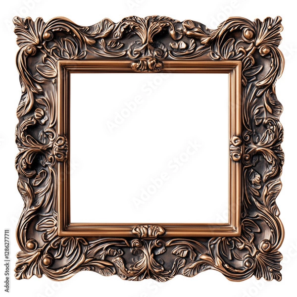 Fototapeta Sophisticated Square Dark Brown Baroque Frame with Ornate Details – PNG Transparent Background