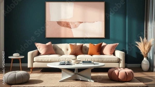 Fototapeta Chic and Cozy Living Room Warm Tones and Soft Textures Create an Inviting Relaxation Space