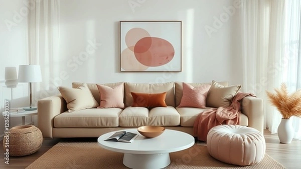Fototapeta Chic and Cozy Living Room Warm Tones and Soft Textures Create an Inviting Relaxation Space