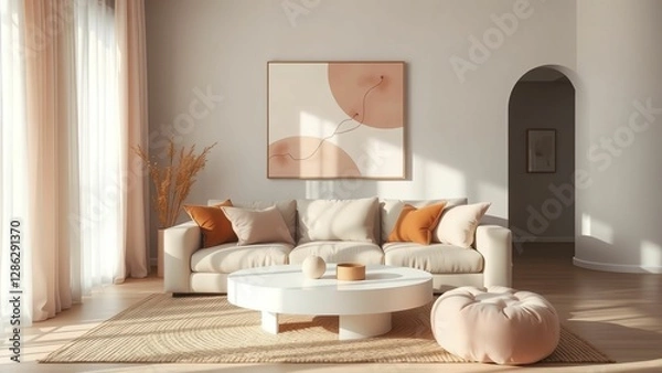 Fototapeta Chic and Cozy Living Room Warm Tones and Soft Textures Create an Inviting Relaxation Space