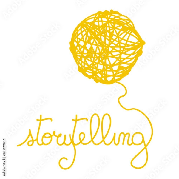 Fototapeta Story-telling concept image: a yellow bundle shaping storytelling lettering. Vector image on withe background.