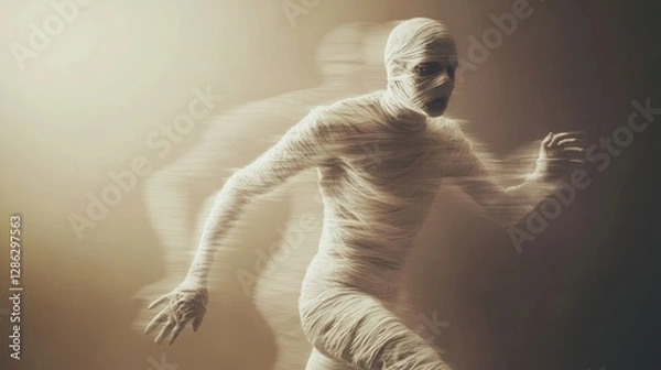 Fototapeta Zombies run towards the side of the screen blurring dynamic poses. Detailed hands have long fingers and sharp claws, and the high-speed motion blur effect creates a creepy feel