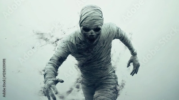 Fototapeta Zombies run towards the side of the screen blurring dynamic poses. Detailed hands have long fingers and sharp claws, and the high-speed motion blur effect creates a creepy feel