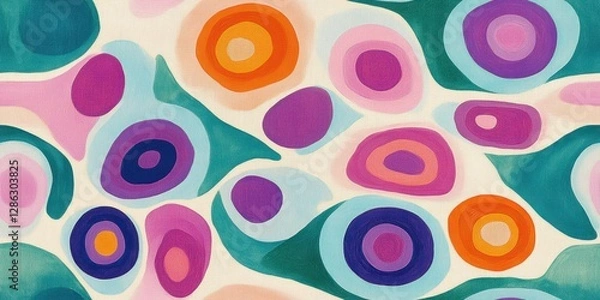 Fototapeta A vibrant abstract painting featuring an array of colorful circles and dots, showcasing dynamic patterns and an energetic design.
