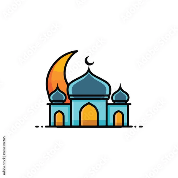 Obraz Simple black and white illustration of a mosque with crescent moon