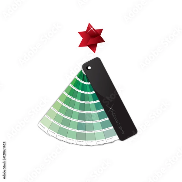Fototapeta Conceptual Christmas Card: a Christmas tree made by a green colors palette, with a red origami star on the top, isolated