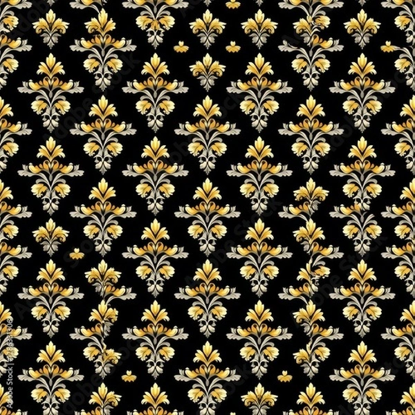 Obraz Elegant floral pattern in gold and white on deep black background.