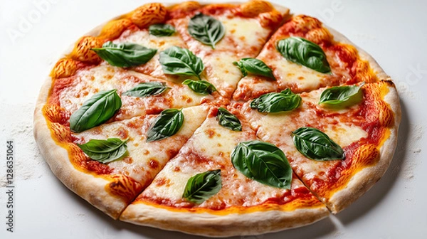 Fototapeta Margherita pizza with fresh basil, embodying simplicity and authentic Italian flavors