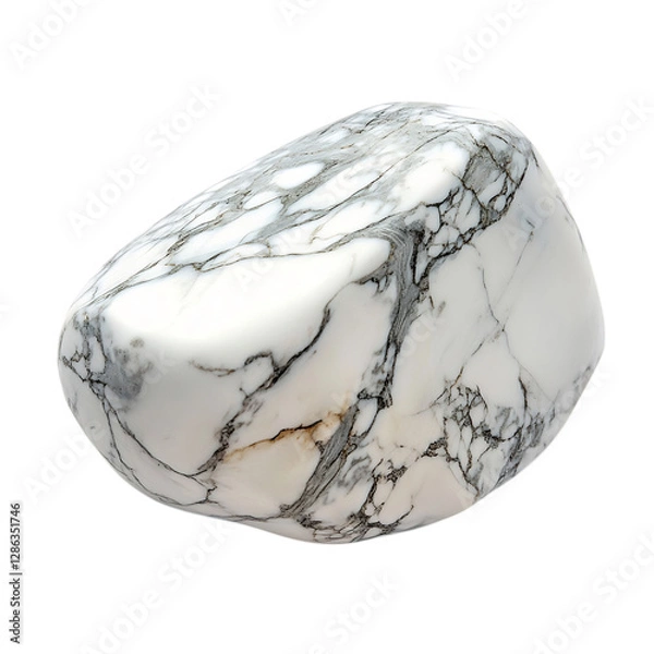Fototapeta A Smooth Piece of Howlite Stone with Grey and Black Veins Isolated on Transparent Background