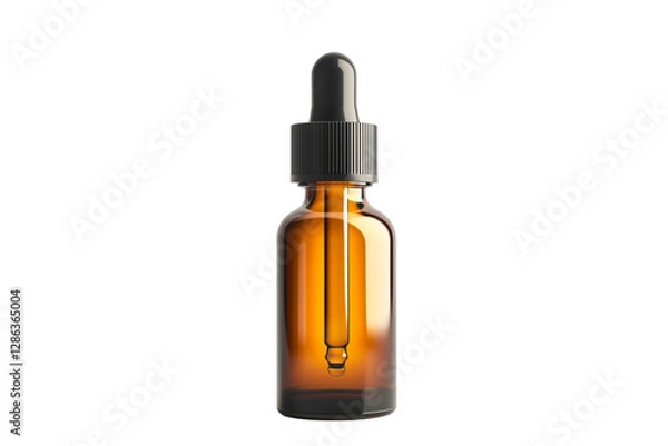 Fototapeta Amber skincare cosmetic dropper bottle mockup template design close up detail isolated on transparent PNG background.