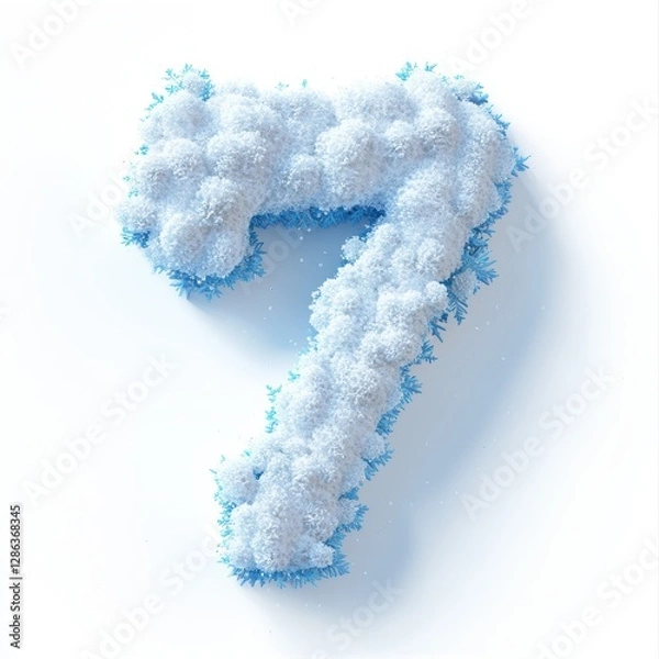 Fototapeta Number 7 made of fluffy snow with soft powdery details and gentle blue shading isolated on a clean white background