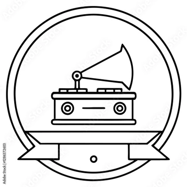 Fototapeta Retro Record Player Badge generative AI.