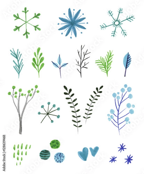 Obraz Watercolor Winter Elements