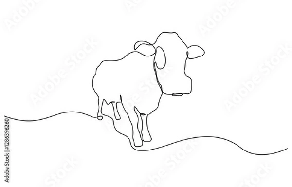 Fototapeta Continuous one line drawing dairy cow. Cattle. Dairy industry, Cow in continuous one line drawing. Single line art draw of cow or bull. Editable vector.