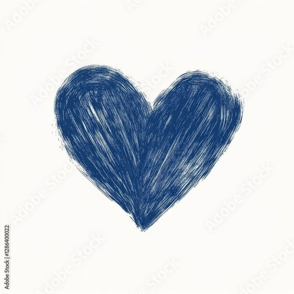 Fototapeta Blue textured heart with rough painterly strokes on a light background symbolizing deep emotions creativity and artistic expression in abstract romantic design