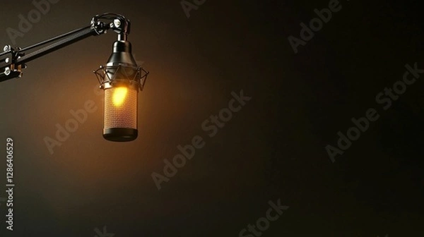 Fototapeta Illuminated microphone on a dark background.