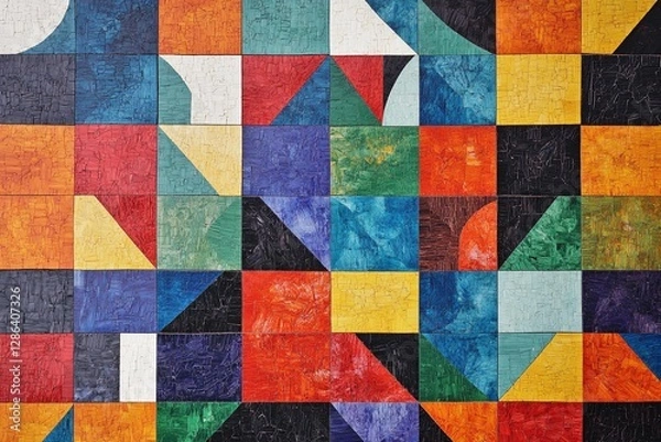Fototapeta Colorful mosaic pattern featuring diverse geometric shapes in a vibrant design