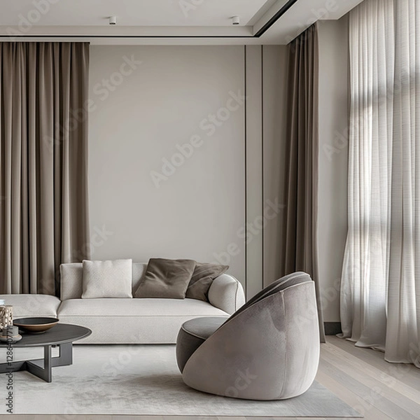 Obraz Aesthetic beautiful elegant minimalist modern interior design. Clear mock up empty wall for decoration in the apartment. Copy space in the room.