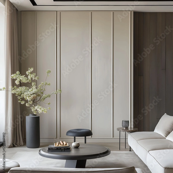 Obraz Aesthetic beautiful elegant minimalist modern interior design. Clear mock up empty wall for decoration in the apartment. Copy space in the room.