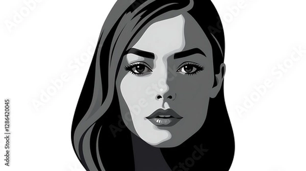 Obraz Elegant Woman Portrait in Black and White Graphic Style Image