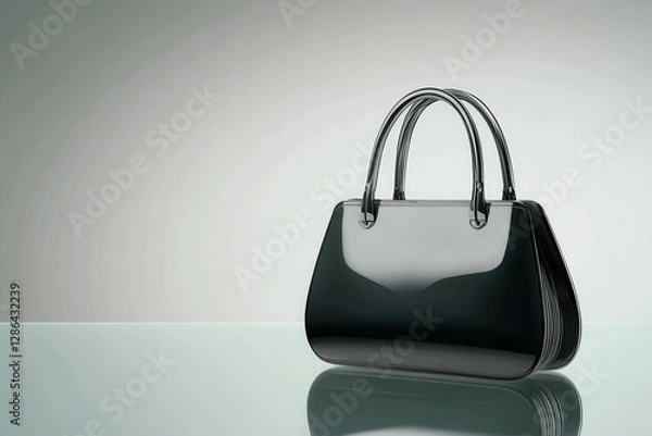 Fototapeta Elegant transparent handbag displayed on a glossy surface modern setting product photography