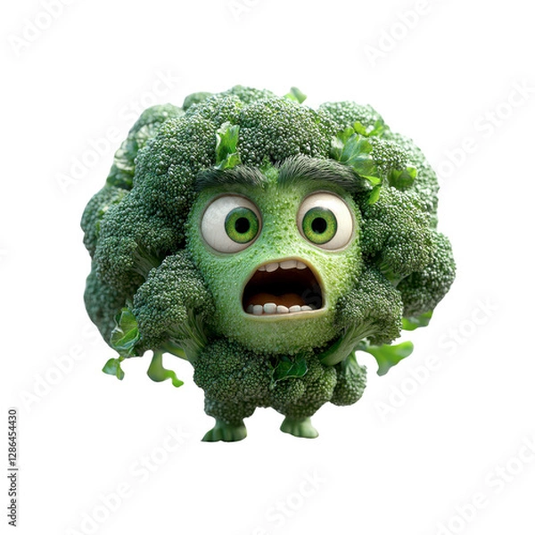 Obraz Surprised Broccoli Character - 3D Rendered Vegetable Mascot