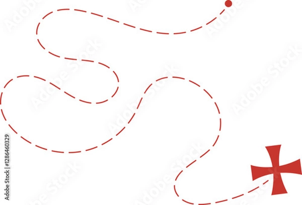 Obraz Treasure map element. A reddashed line and red X mark ink on the map, the treasure map with a dotted line, X marks the spot, dashed line to an X	
