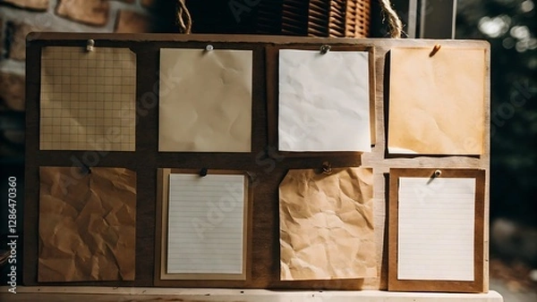 Obraz Vintage Bulletin Board with Aesthetic Paper Notes in Warm Lighting