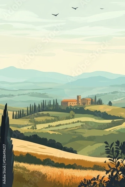 Obraz Travel poster of Tuscany minimal digital art super detailed 8k full design without frames real life color palette use different color gradings use different focal lenghts