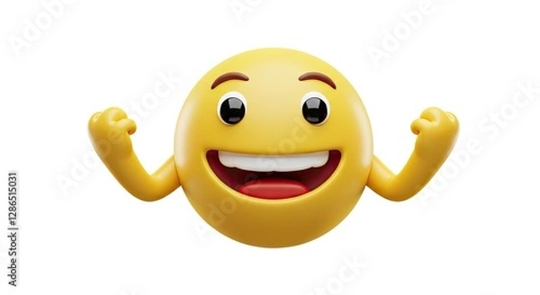 Fototapeta Smiling Emoji Flexing Muscles Showing Strength, Empowerment, and Celebration