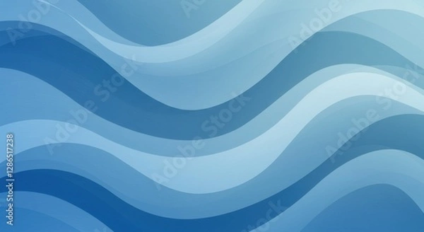 Obraz abstract blue waves, fluid curves, smooth gradients, minimalist design, soothing tones, undulating patterns, digital art, soft flowing lines, seamless texture, calming background, ocean-inspired, geom
