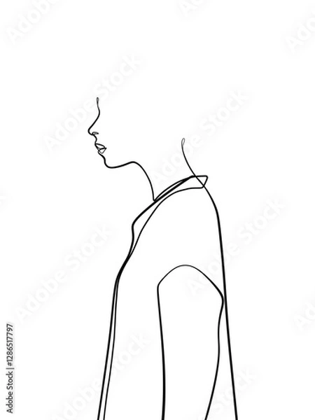 Obraz A portrait of a woman is drawn in one line style. Body and face expression. Printable art.	