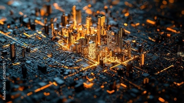 Fototapeta Cyberpunk Cityscape: A Digital Metropolis Illuminated