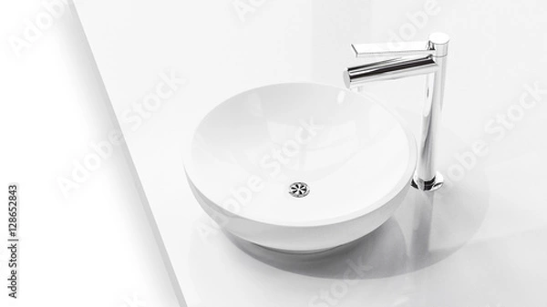 Fototapeta Modern white sink in a soft light on white background 3d illustr