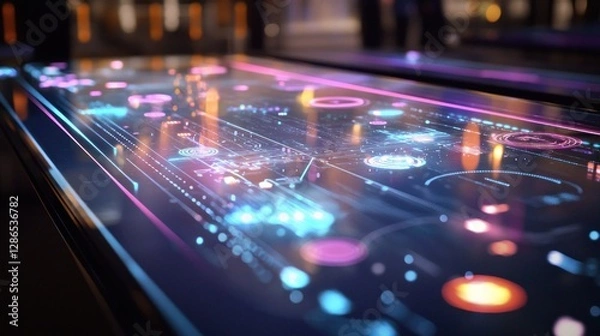 Fototapeta Futuristic Interactive Holographic Table Display