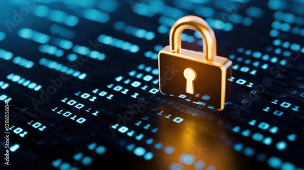 Fototapeta glowing padlock on binary code background symbolizes digital security