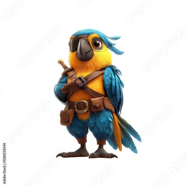 Fototapeta Cartoon Pirate Parrot with Sword - 3D Render