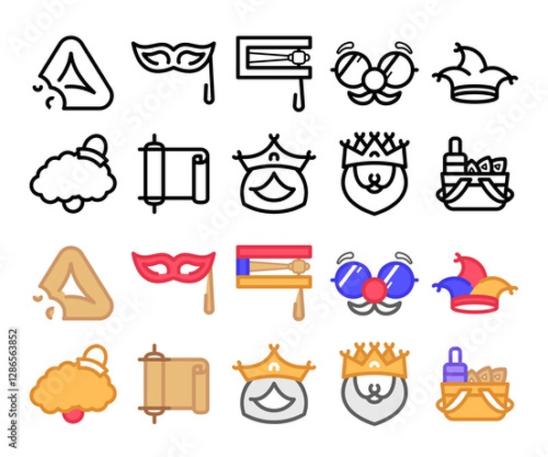 Obraz set of outline and flat icons for the Purim holiday or circus