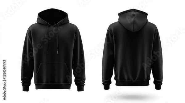 Fototapeta Black hoodie mockup front and back template on white background