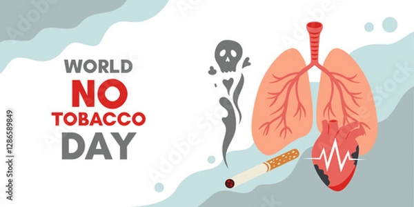 Fototapeta World No Tobacco Day. Banner vector template. Lungs, heart, cigarette.