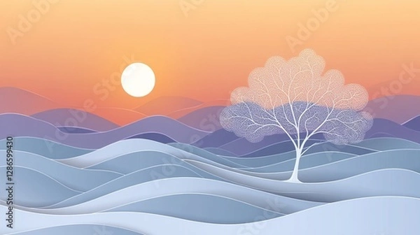 Obraz white abstract tree on a meadow