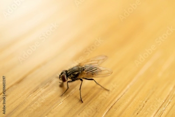 Obraz Close-up high-angle view of the Housefly on a wooden surface